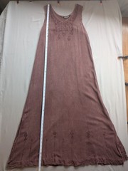 Embroidered Boho Hippie Maxi Dress Maroon Sleeveless Side Slits Flowy Size S