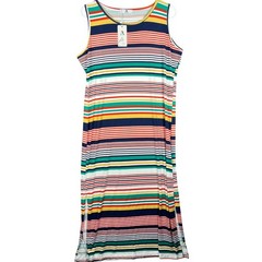 AZ Striped Sleeveless Midi Dress Womens L/XL Multicolor Crew Neck Side Slit NEW