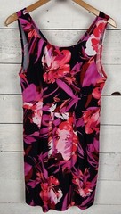 Bisou Bisou A Line Dress Womens 10 Petite Pink Floral Stretch Colorful Career