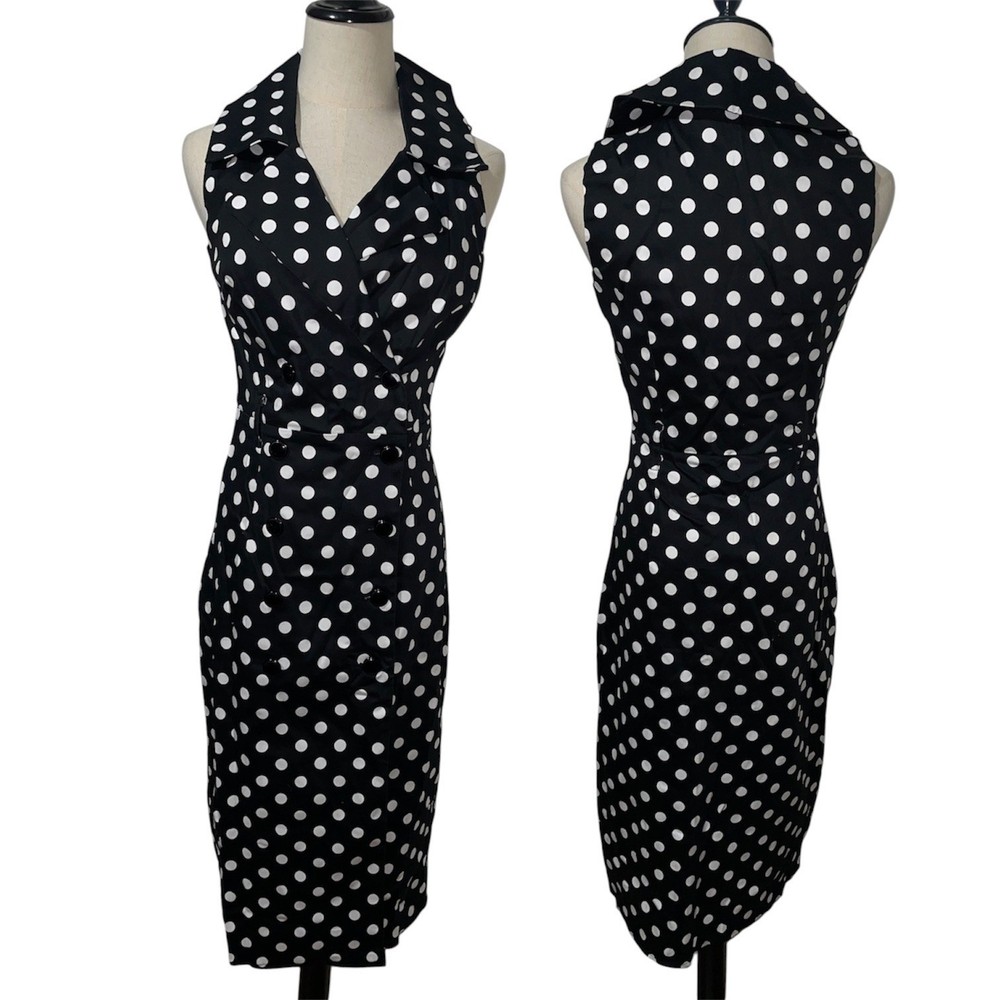 Collectif London Marisa Polka Dot Pencil Dress Black White XS 26-XS-8 SS220719A