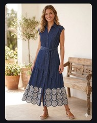 Solitaire Denim Embroidered Large Sleeveless Prairie Meets Boho Eyelet…