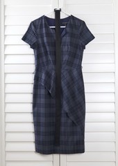 BANANA REPUBLIC NWT $139 Belted Plaid Seer Sucker Asymmetric Dress Size 8 Petite