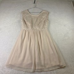 Love 21 Forever 21 Beige Lattice Bodice Chiffon V-Back Mini Dress Medium