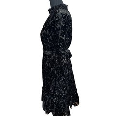 Alex Marie Black Velvet Burnout Mock Neck Dress Size 12P Whimisgoth Petite