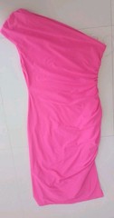 Women&rsquo;s Rebecca B. Hot pink one-shoulder ruched midi bodycon dress Sz 12 w Slit