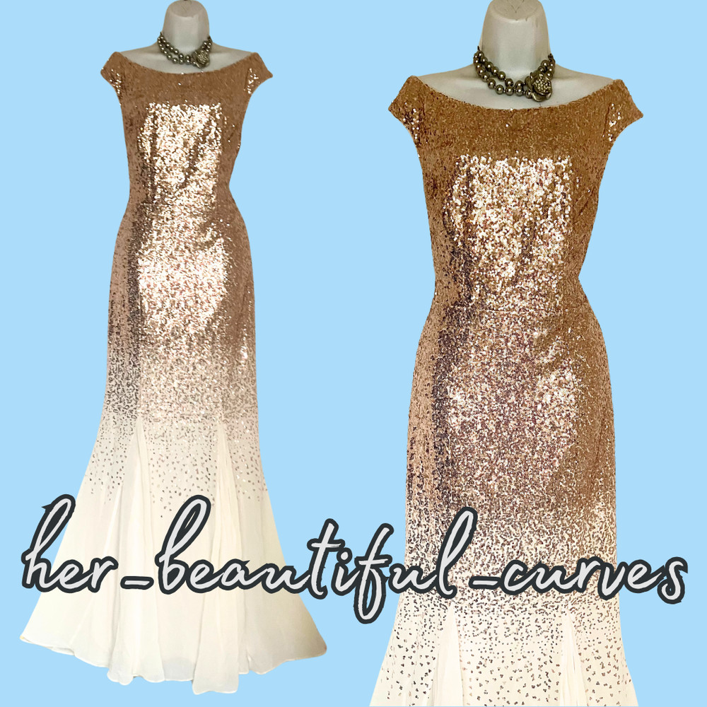 GODDIVA PLUS ROSE GOLD SEQUINS MAXI EVENING OCCASION PARTY DRESS SIZE 16