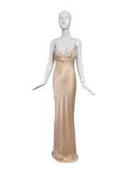 LES HABITUDES 90&rsquo;s Vintage Blush Peach Beaded Floral Slip Gown Maxi Dress