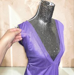 Vintage Purple Nylon Nightgown Medium Long V Neck Lingerie Gown Minimalist