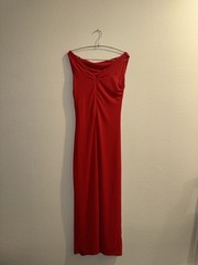 Red Cowl Neck Strapless Draped Stretch Solid Maxi Dress, Women&rsquo;s Size S