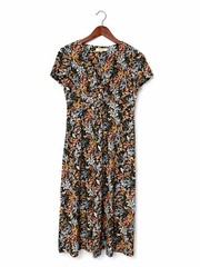 Seasalt Cornwall Floral Midi Dress US 6 UK 10 Organic Cotton V Neck