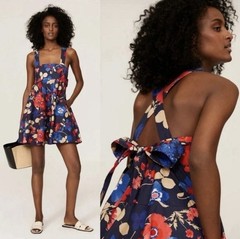 Peter Som Floral Mini Dress Sz 10 Blue Red Tie Back Babydoll Sundress Pockets EU