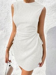 White Summer Beach Casual Crewneck Sundress Mini Dress Sz M NWT Vacation