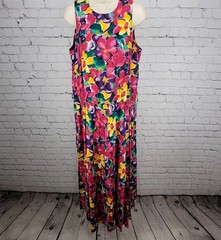 VTG E.D. Michaels Multicolor Floral Sleeveless Pockets Unlined Dress 15-16