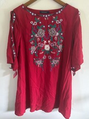 Red Embroidered Cold Shoulder Rayon Mini Dress size Small
