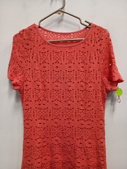 RN Studio By Ronni Nicole Midi Dress Womens Sz 14 Coral Lace Short Sleeve Party