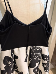 Teeze Me Black White Floral Fit & Flare Dress Pink Satin Hem Size 5/6
