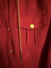 Sharagano Red Shirt Dress Button Front Belted Stretch Size 4 3/4 Sleeve