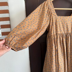JUST FEMALE Merle Tent Cotton Square Neck Brown Floral Print Dress Extra Small