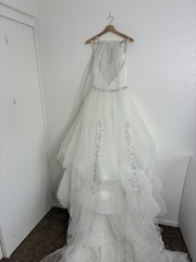 Morilee Dress Womens 8 White Tulle Ball Gown Beaded Back Wedding Bridal Veil