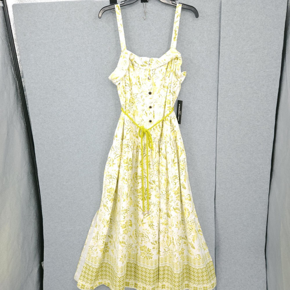 Karl Lagerfeld Square Neck Maxi Dress Rope Belt Floral Green Womens 14 NWT