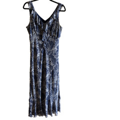 Jonathan Martin Studio Blue RuffleNeck Sleeveless Lined Maxi Silk Dress Size 14