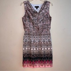 Dana Buchman Women Sz S Pink Brown Abstract Shift Dress Career Sleeveless A-line