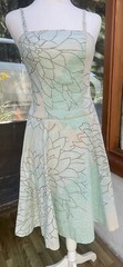 Anthropologie Bustier Dress w Full Skirt Mint Green Brown Leaf Print Sz 2
