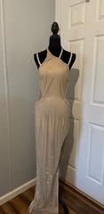 BANJUL Beige Rhinestone Mesh Halter Maxi Dress Sleeveless Size L