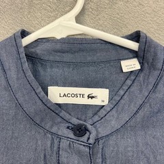 LACOSTE Shirt Dress Women 36 Blue Excellent Band Chambray Midi Belt Tie Long