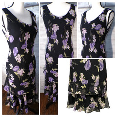 Y2k Black Floral Slip Maxi Dress 6 Chiffon Phoebe Fairy Fairygoth Whimsigoth Vtg