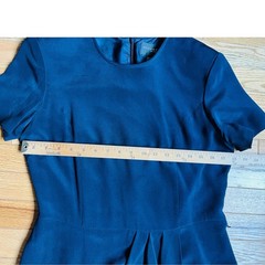 August Silk Navy Blue 100% Silk Short Sleeve Pleated Dress Size 10Quiet Luxury
