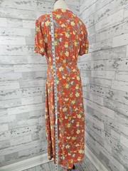 Uniqlo Red Yellow Floral Print Button Down Midi Dress Women M Cottage