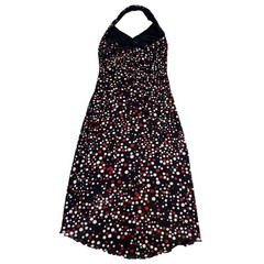 mandee Y2K halter ruffle black midi party dress red white polkadot coquette goth