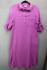J. Jill Cotton Gauzy Purple 3/4 Roll-Tab Sleeves Dress-Small-Pockets-Preppy