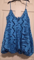 NOVA LUXE Blue Floral Lace Bubble Hem Mini Dress Spaghetti Strap Size L