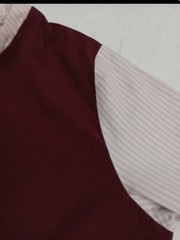 Ruche shirt dress A-line Zip Back Dark Red Elastic Striped Sleeve Size L