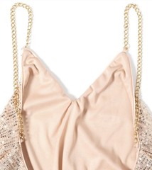 LOVE&LEMONADE Champagne Sequin Chain Strap Backless Mini Dress S