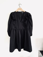 Tuckernuck Pomander Place Rue Dress Black Ruffle Puff Sleeve Timeless Feminine