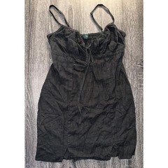 Wild Fable Black Ruched Tie Front Mini Dress Adjustable Straps Smocked Back LBD