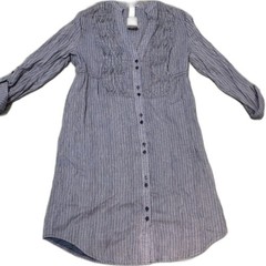 NWT Delia’s Dress M Blue Stripe Cotton Button Up 3/4 Roll Tab Sleeves Y2K Casual