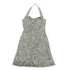 VTG Vintage Scala Y2K Silver Sequin Silk Halter Dress Sweetheart Fairy 90s 8