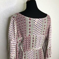 Raga white red green mixed floral print peasant boho dress size Large