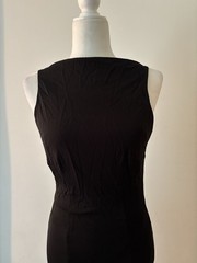 Maria Bianca Nero Black Solid Boat Neck Backless Ruched Bodycon Midi Dress S