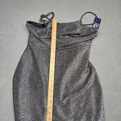 Madden NYC Dress Womens L Silver Glitter Cowl Neck Strappy Bodycon Midi