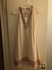 THML Embroidered Halter Mini Dress Medium Cream Boho Resort Beach Cotton Shift
