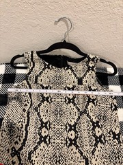 LOFT Sleeveless Snakeskin Print Linen Blend Dress with Red Ribbon Trim