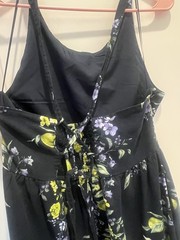 Time And Tru Women&rsquo;s Navy Lemon Floral Unique Tie Back Dress Large/12-14