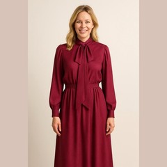 Albert Nipon Vintage Silk Pink Black Polka Dot Bow Tie Midi Shirtdress 2