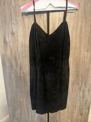 VTG Firenze 90s Black Suede Mini Dress Spaghetti Strap Bodycon Grunge Gothic XS