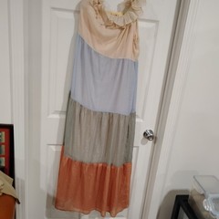 Entro NWT One Shoulder Maxi Dress Large Pastel Color Block Sparkle Lined